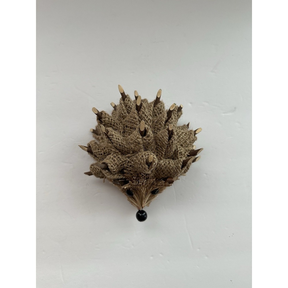 Rustic Hedgehog Figurine Burlap Jute Twig Natural Fiber Woodland Fall Decor 6" - Picture 5 of 8